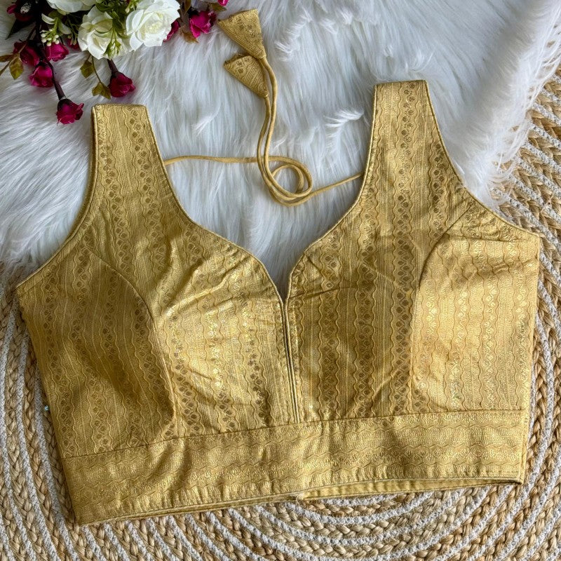 Sleeveless Blouse Jacquard Dola Silk Fabric with Crochet work back side hook closure