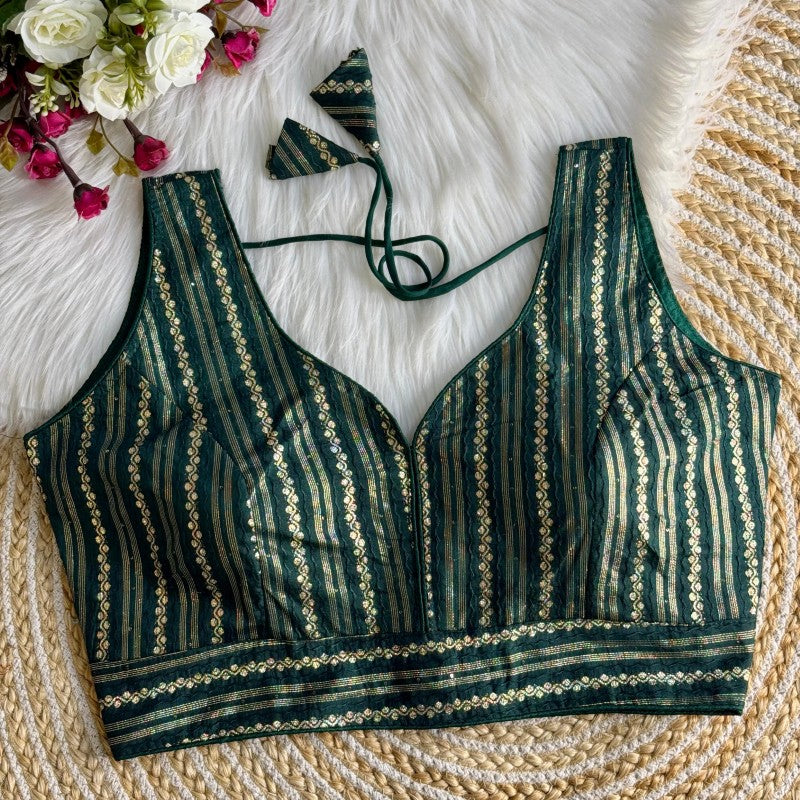 Sleeveless Blouse Jacquard Dola Silk Fabric with Crochet work back side hook closure