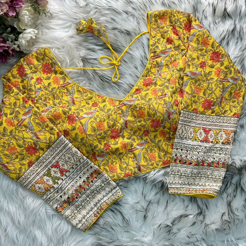 Long Sleeves Blouse Flower Printed blouse Cotton Chikankari Fabric