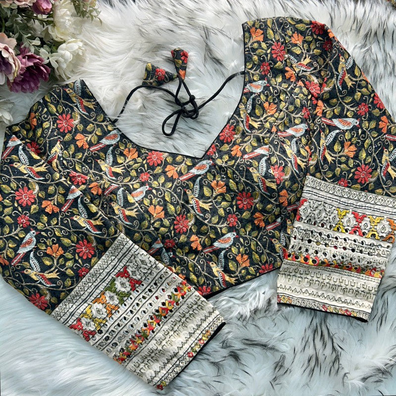 Long Sleeves Blouse Flower Printed blouse Cotton Chikankari Fabric