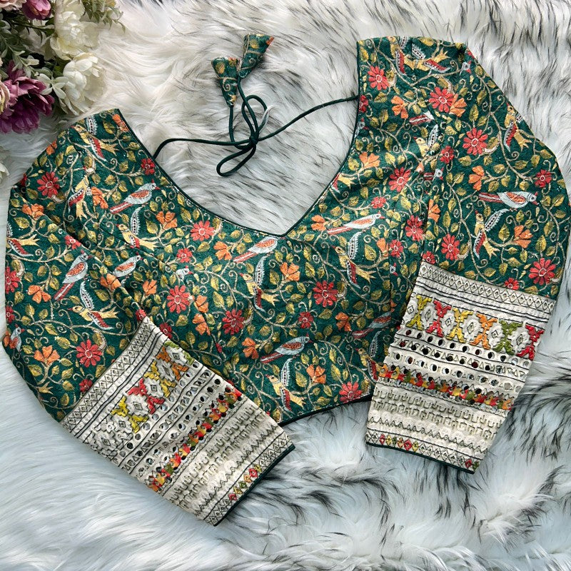 Long Sleeves Blouse Flower Printed blouse Cotton Chikankari Fabric