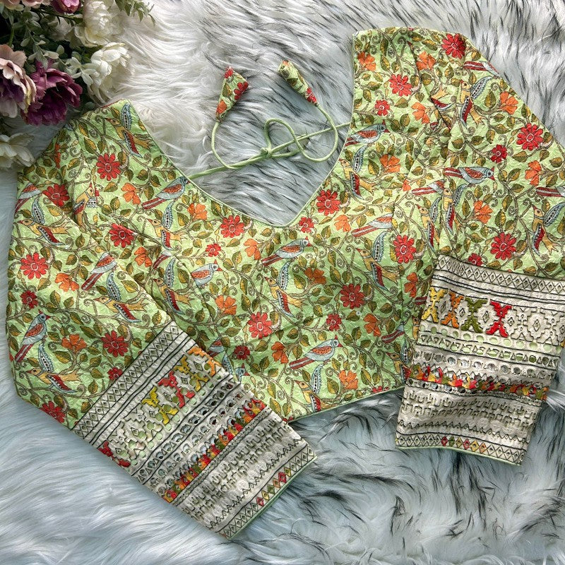 Long Sleeves Blouse Flower Printed blouse Cotton Chikankari Fabric
