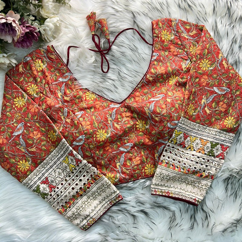 Long Sleeves Blouse Flower Printed blouse Cotton Chikankari Fabric