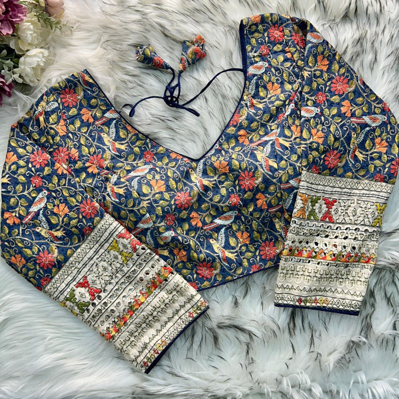 Long Sleeves Blouse Flower Printed blouse Cotton Chikankari Fabric