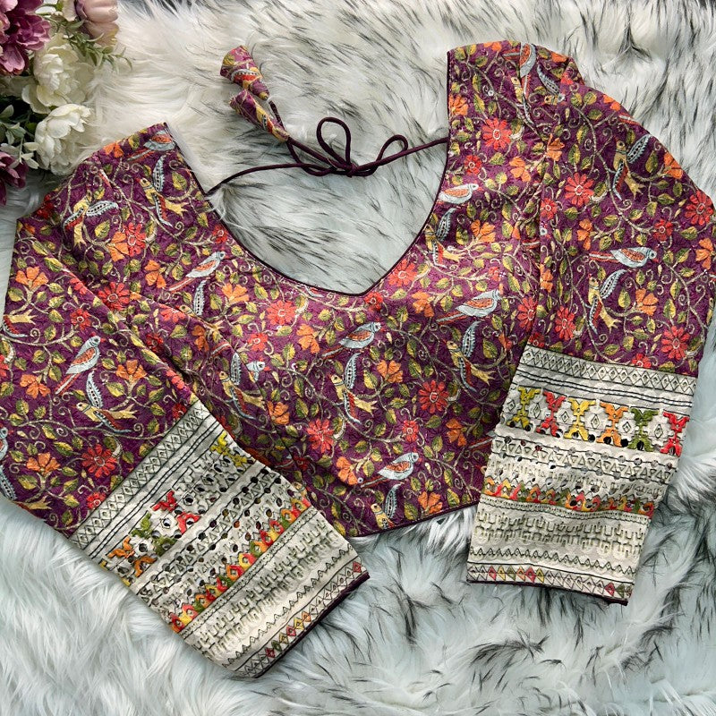 Long Sleeves Blouse Flower Printed blouse Cotton Chikankari Fabric