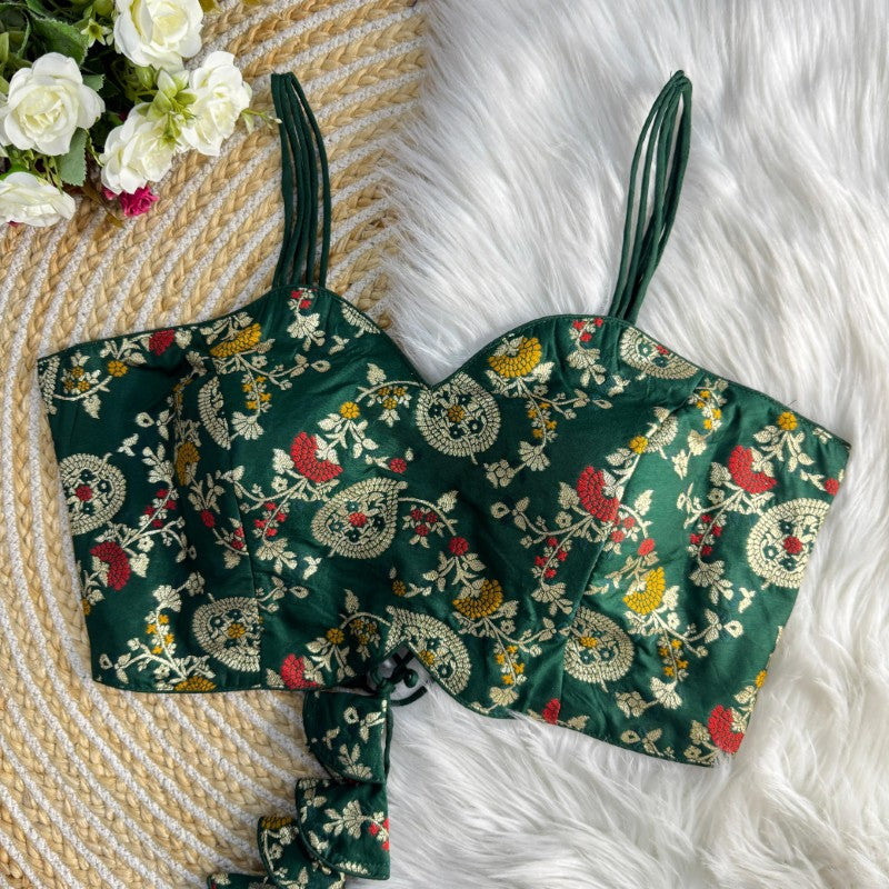 Sleeveless Printed Blouse Backless Pattern with Tie Lace Dola Silk jacquard Fabric