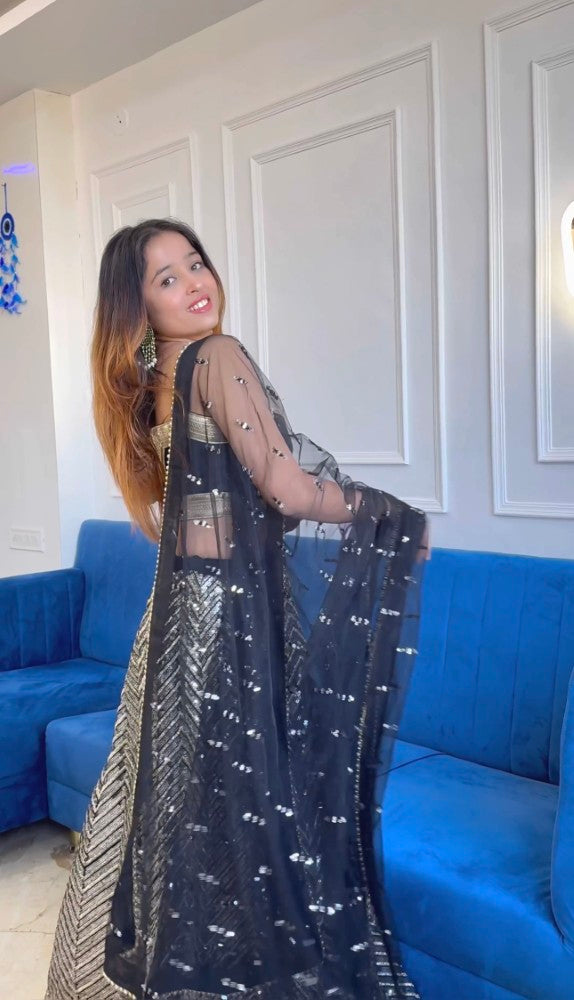 Georgette lehenga choli set with Sequins and Zari work