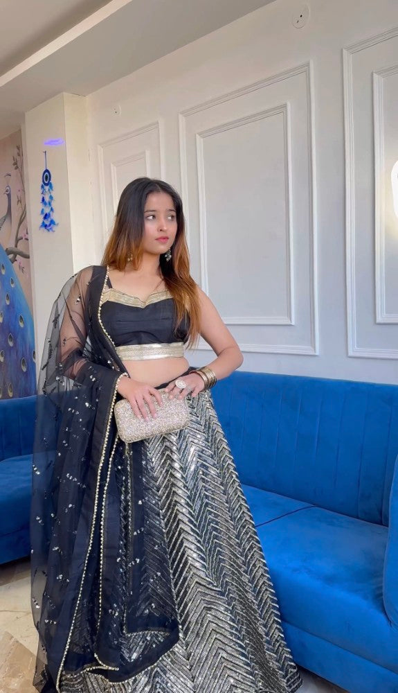 Georgette lehenga choli set with Sequins and Zari work