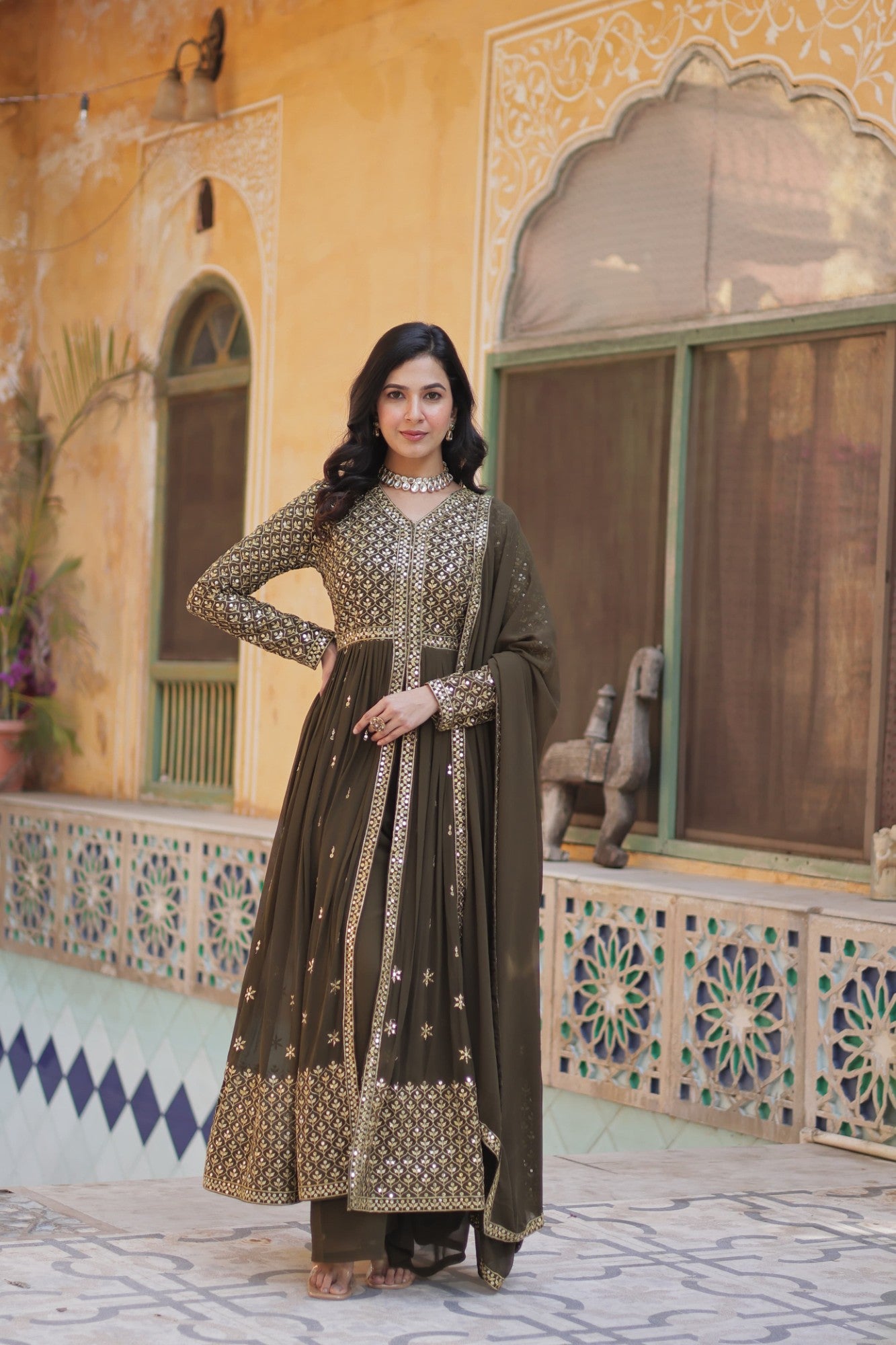 Readymade Heavy Anarkali Kurta Set for Women Georgette Fabric with Embroidery