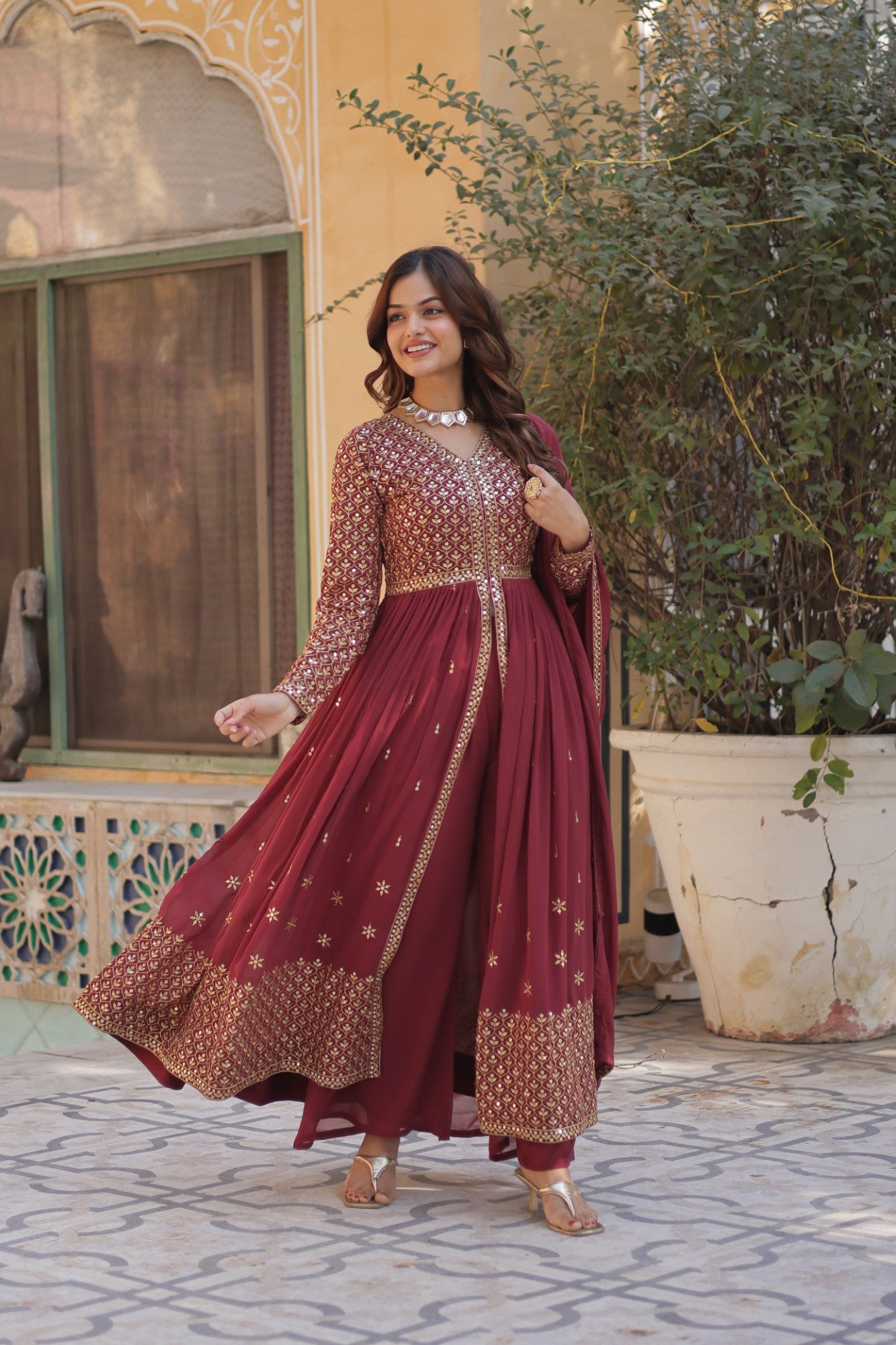 Readymade Heavy Anarkali Kurta Set for Women Georgette Fabric with Embroidery