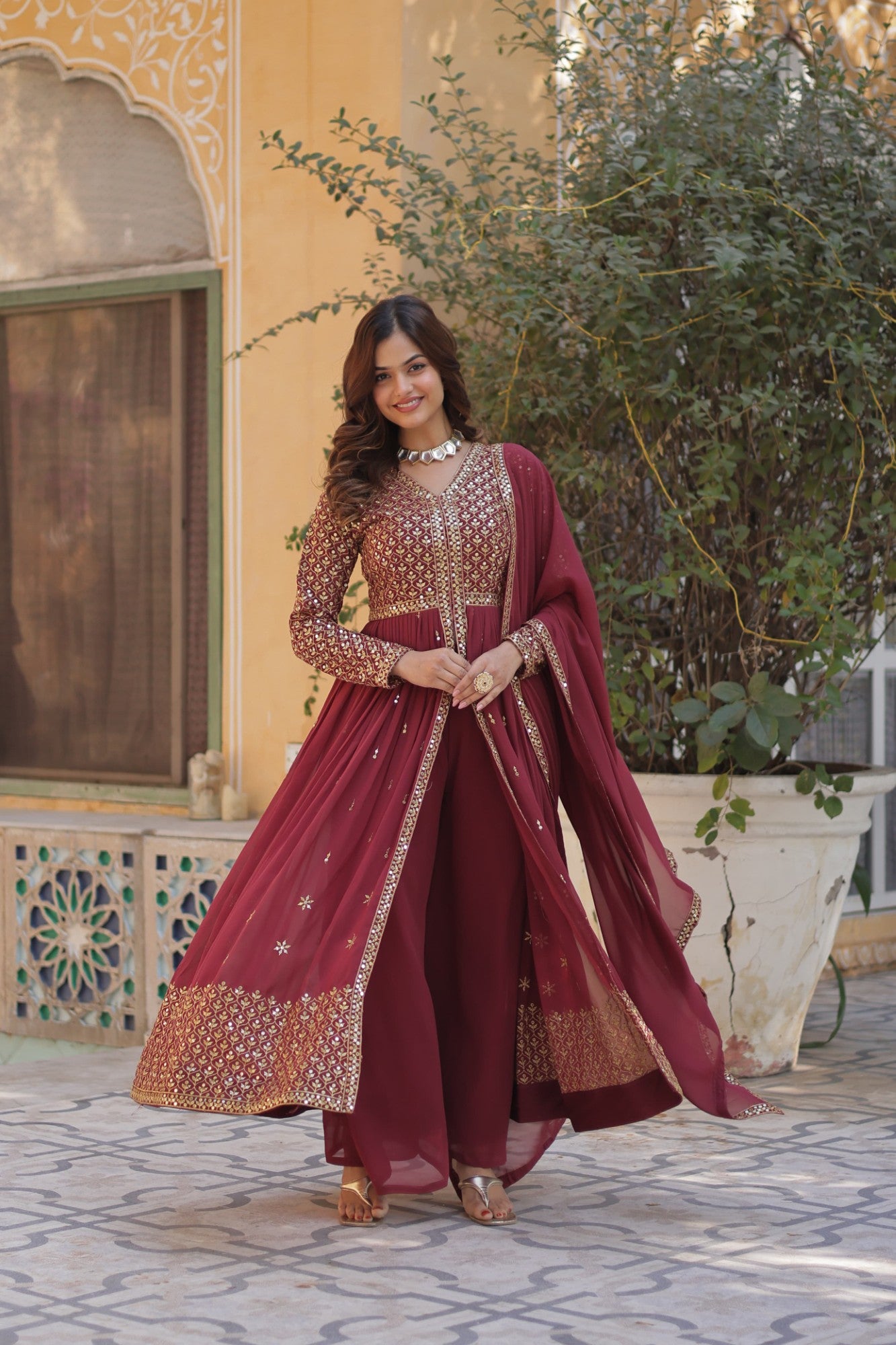 Readymade Heavy Anarkali Kurta Set for Women Georgette Fabric with Embroidery