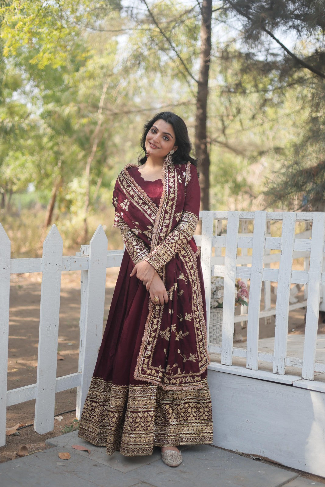 Ethnic style Anarkali gown Vichitra shimmer with embroidered Gown Indian Salwar kameez