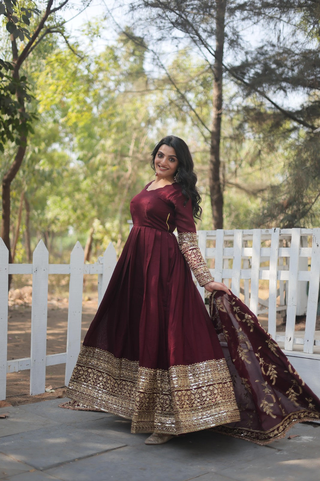 Ethnic style Anarkali gown Vichitra shimmer with embroidered Gown Indian Salwar kameez