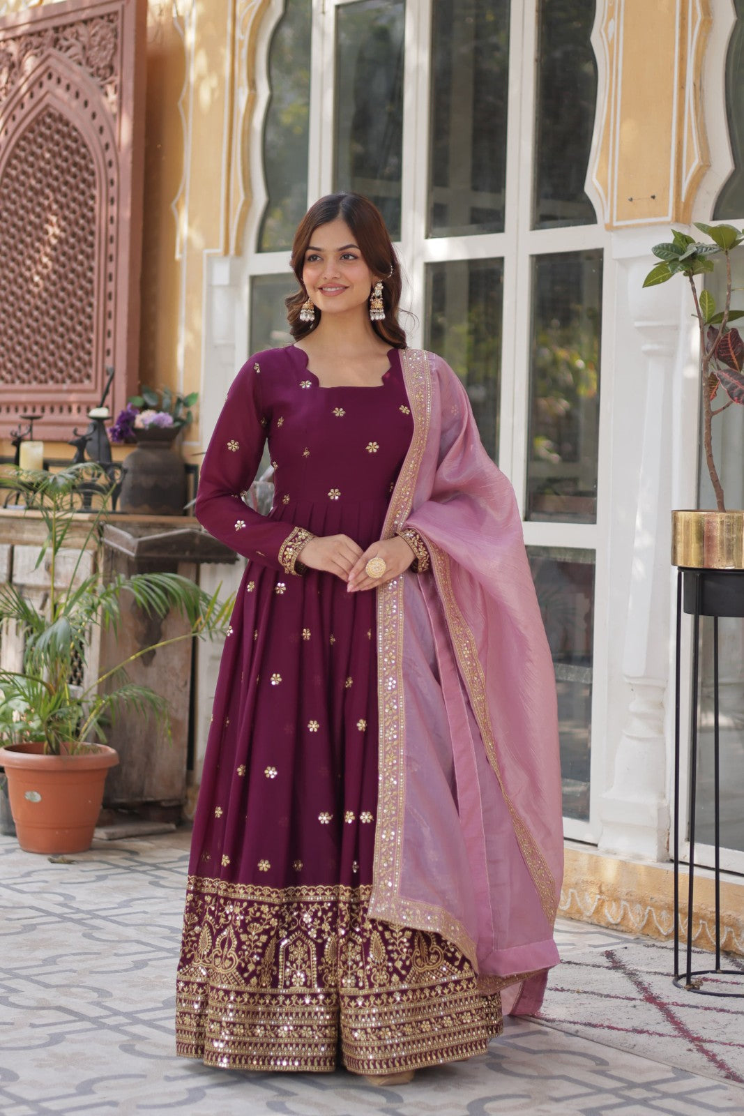 Readymade Georgette fabric Zari embroidery with sequins work gown Ethnic salwar kameez