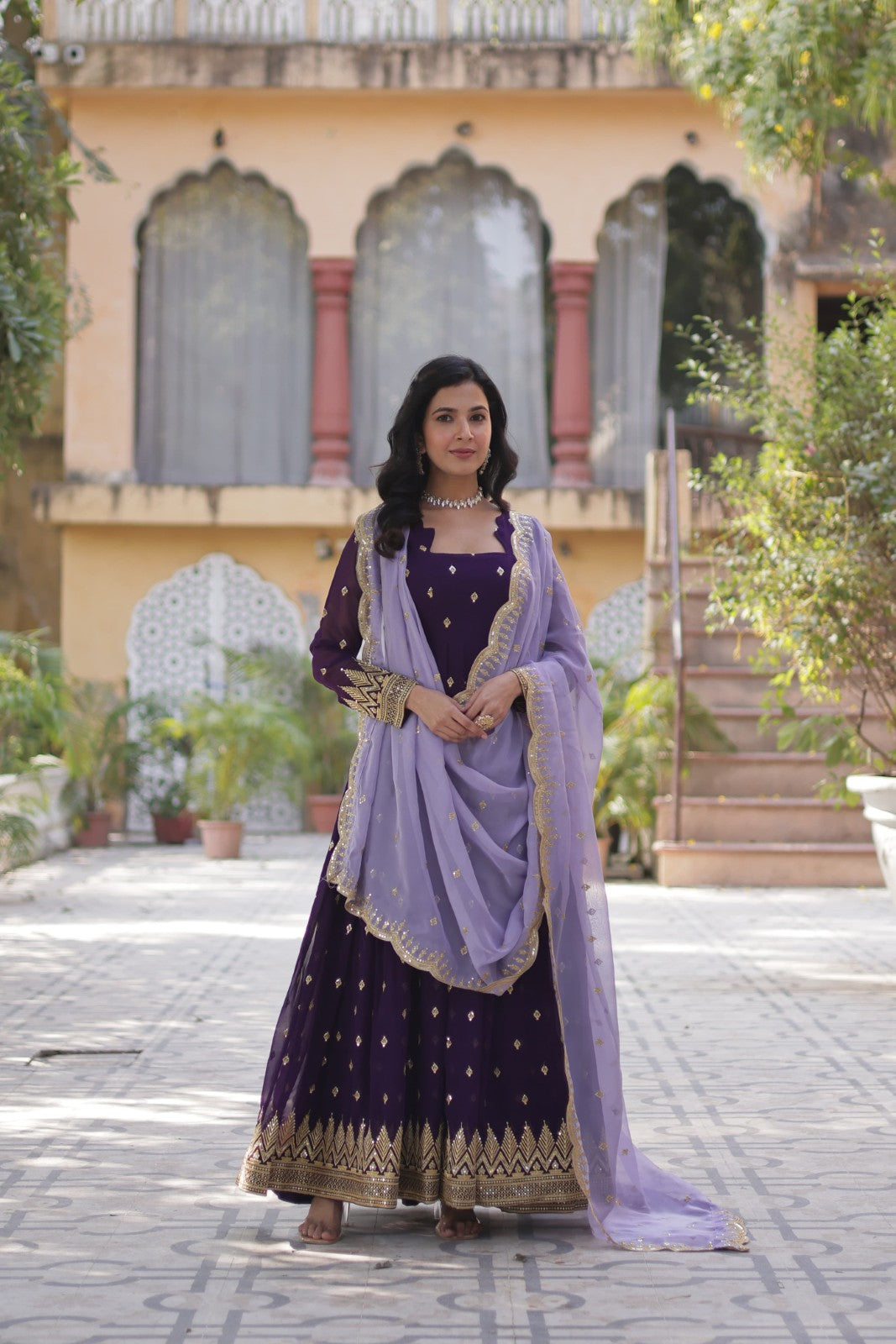 Faux blooming with Embroidery zari sequins gown Pakistani style Anarkali dress