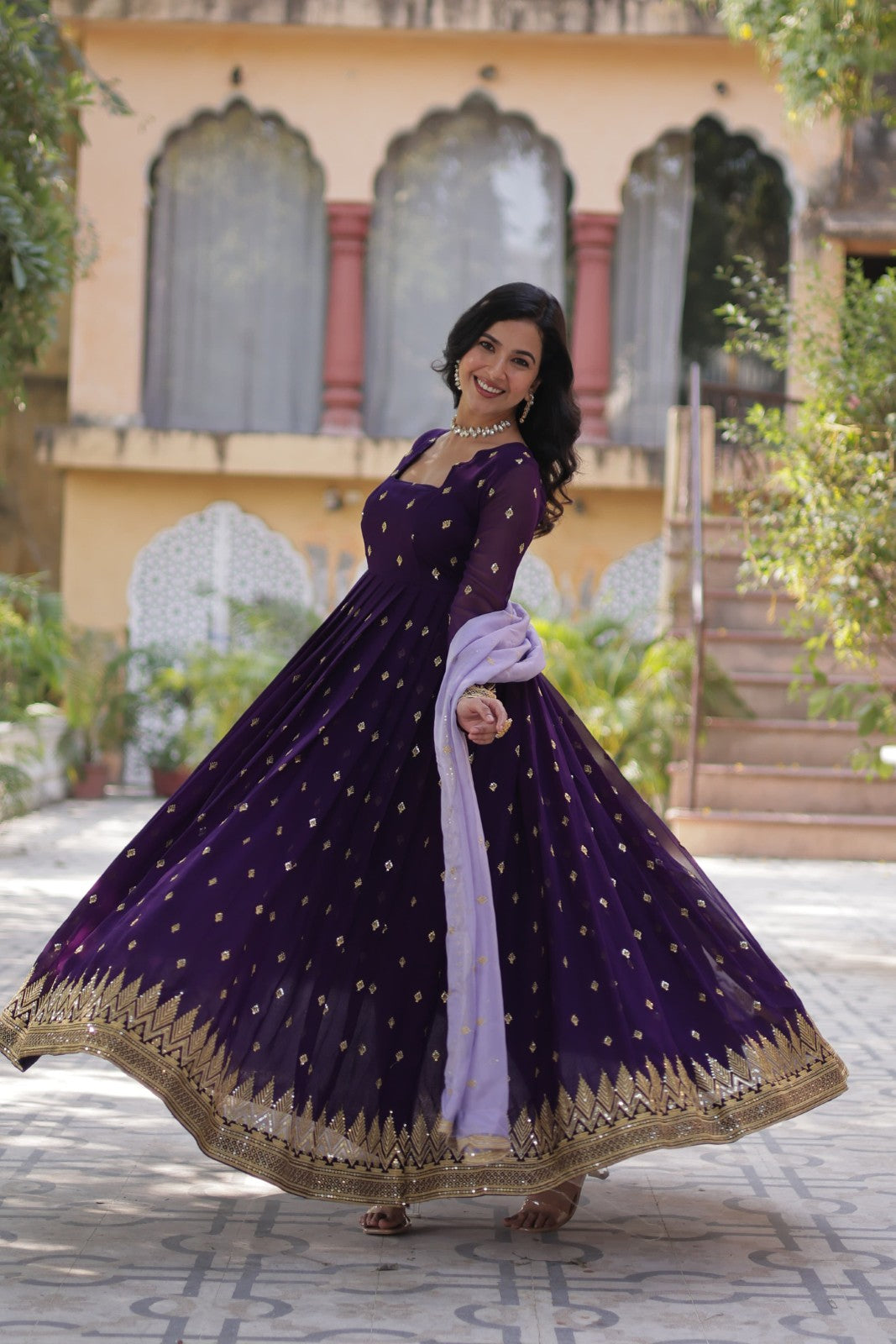 Faux blooming with Embroidery zari sequins gown Pakistani style Anarkali dress
