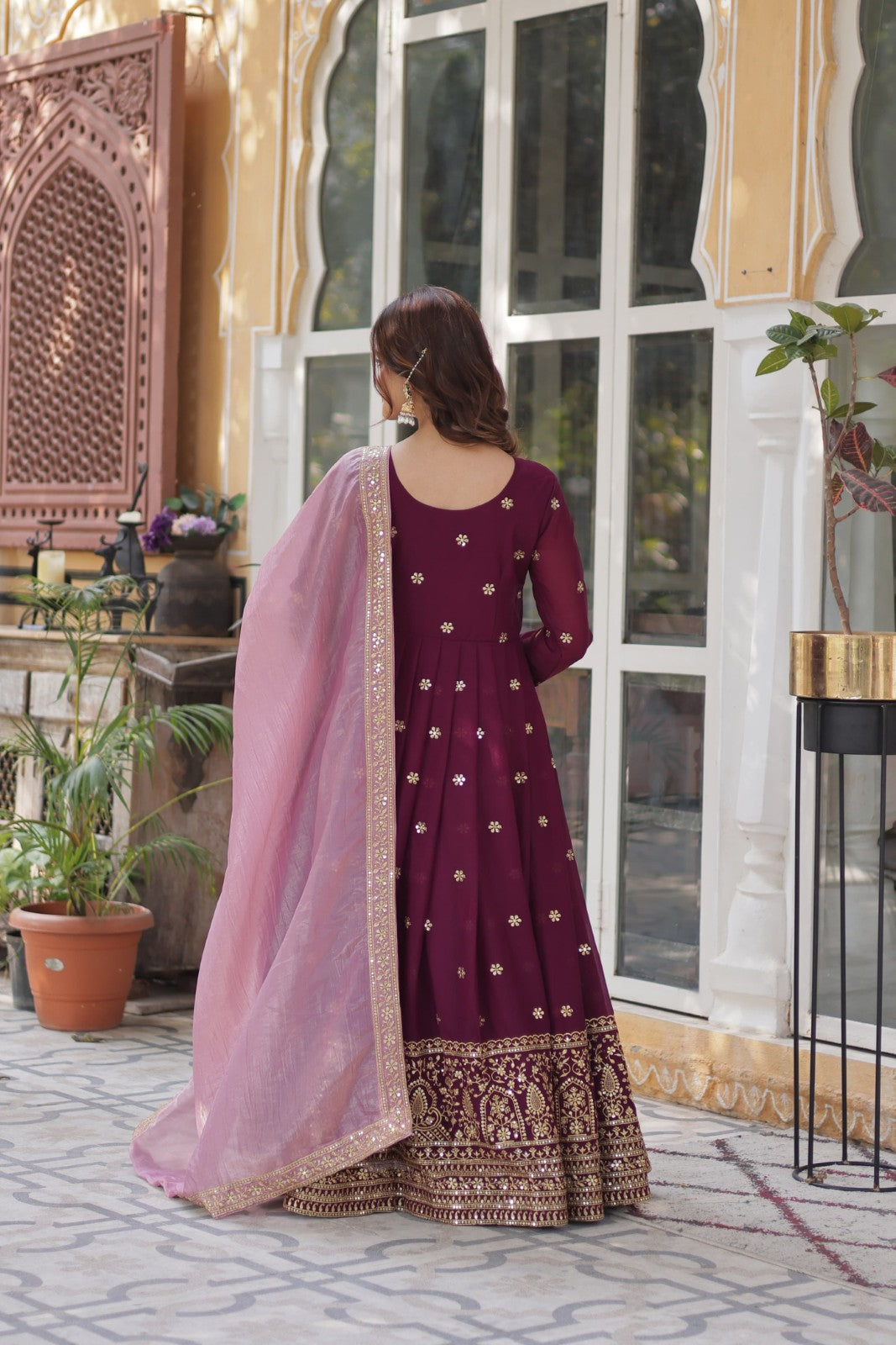 Readymade Georgette fabric Zari embroidery with sequins work gown Ethnic salwar kameez