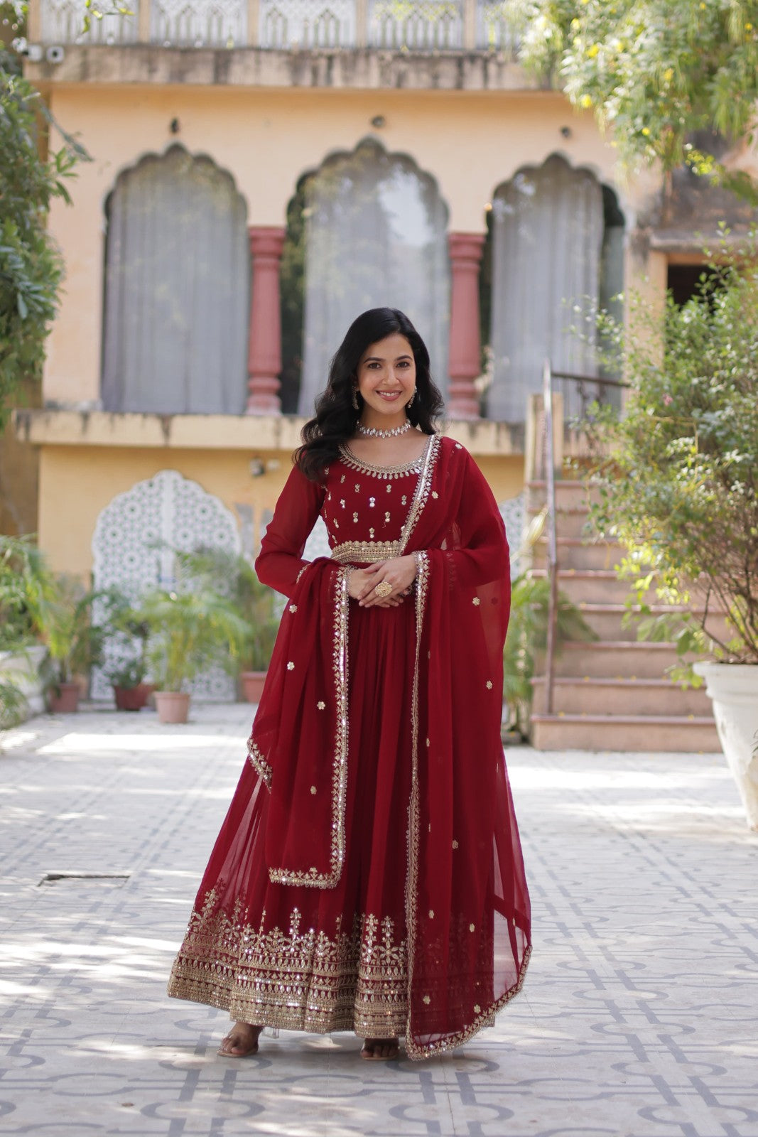 Ethnic Gown Readymade Georgette Fabric with embroidered Sequin work