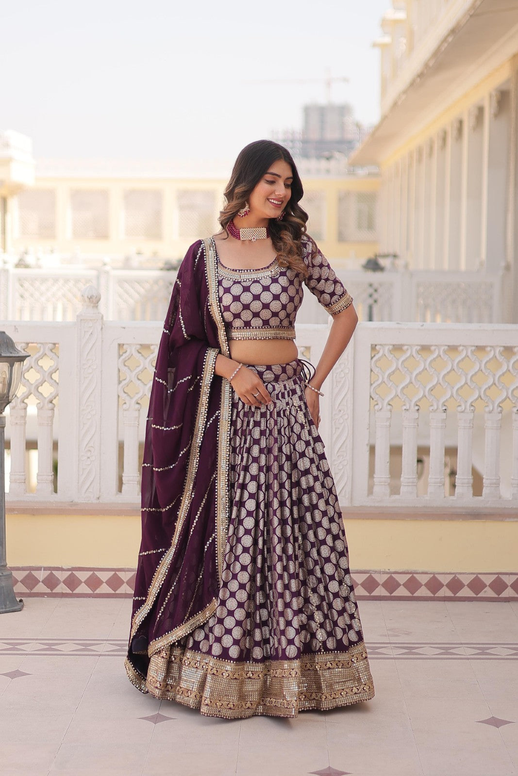 Ethnic wear lehenga choli Viscose jacquard with Embroidered sequins work lehenga