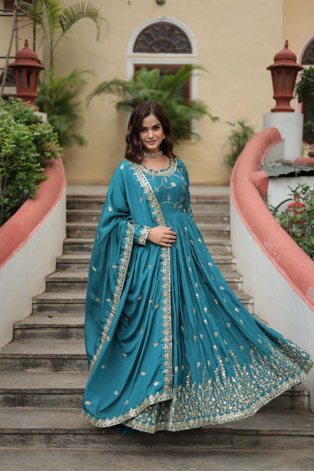 kurta set with Sharara Chinon with Sequins embroidered work Readymade kurta set