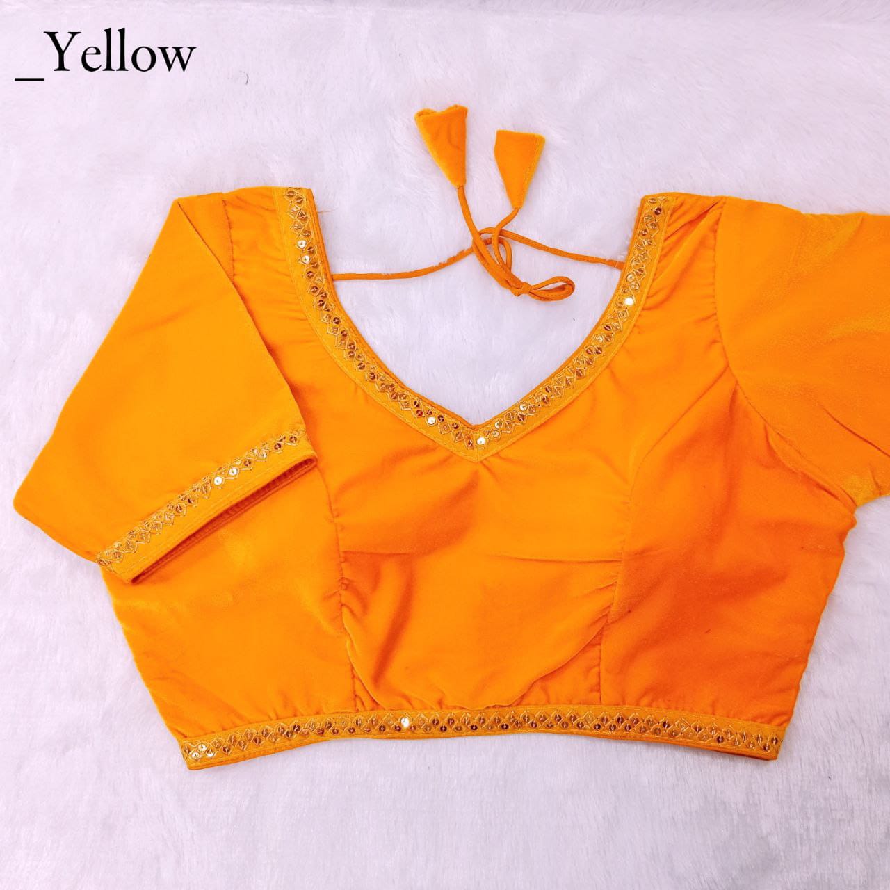 Velvet fabric Sequins lace work Padded V neck Blouse