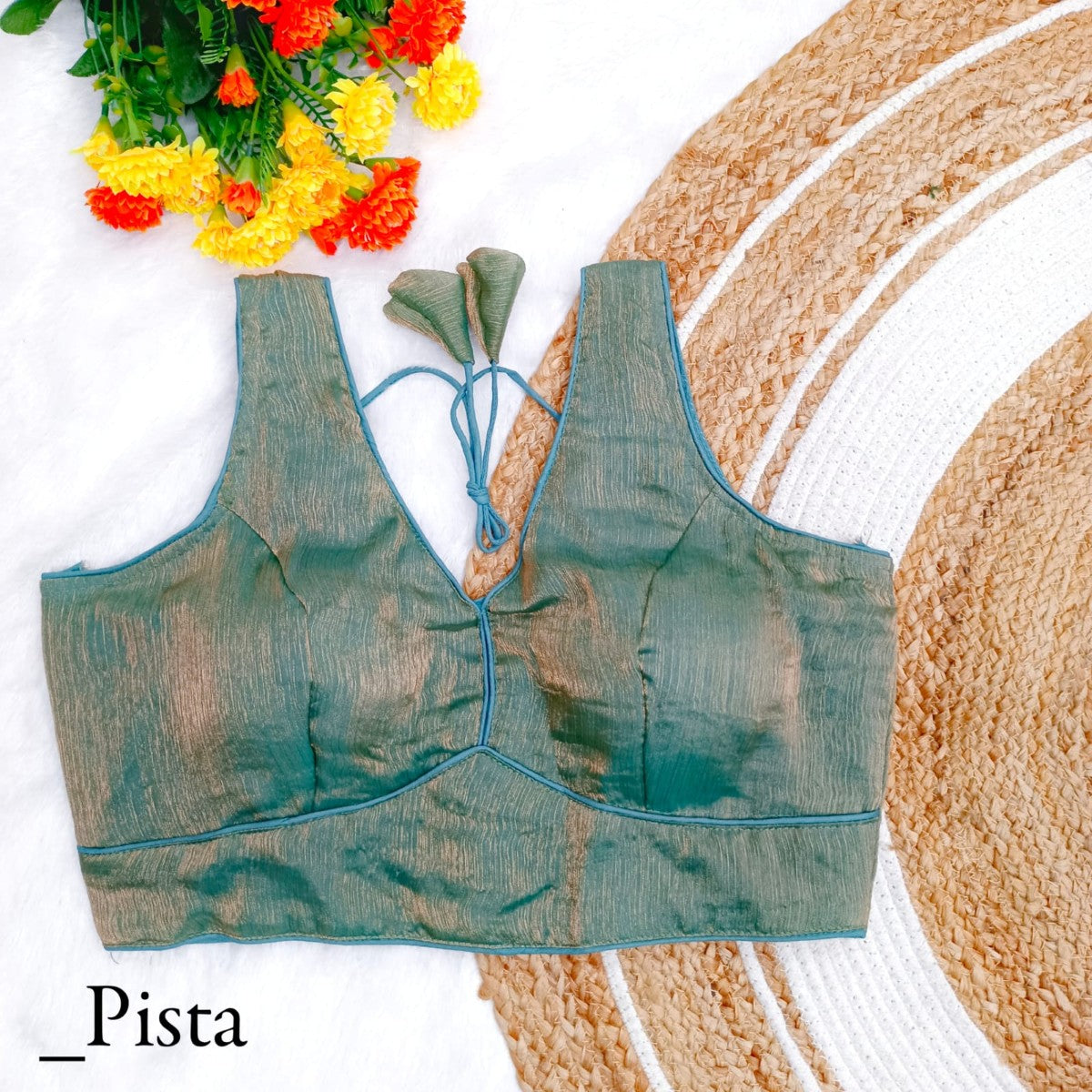 Deep v neck Sleeveless Padded Chiffon silk Bollywood style Blouse