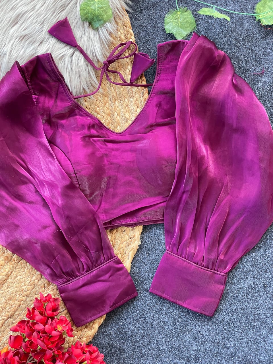 Readymade Long sleeves Padded Pure silk fabric Saree blouse