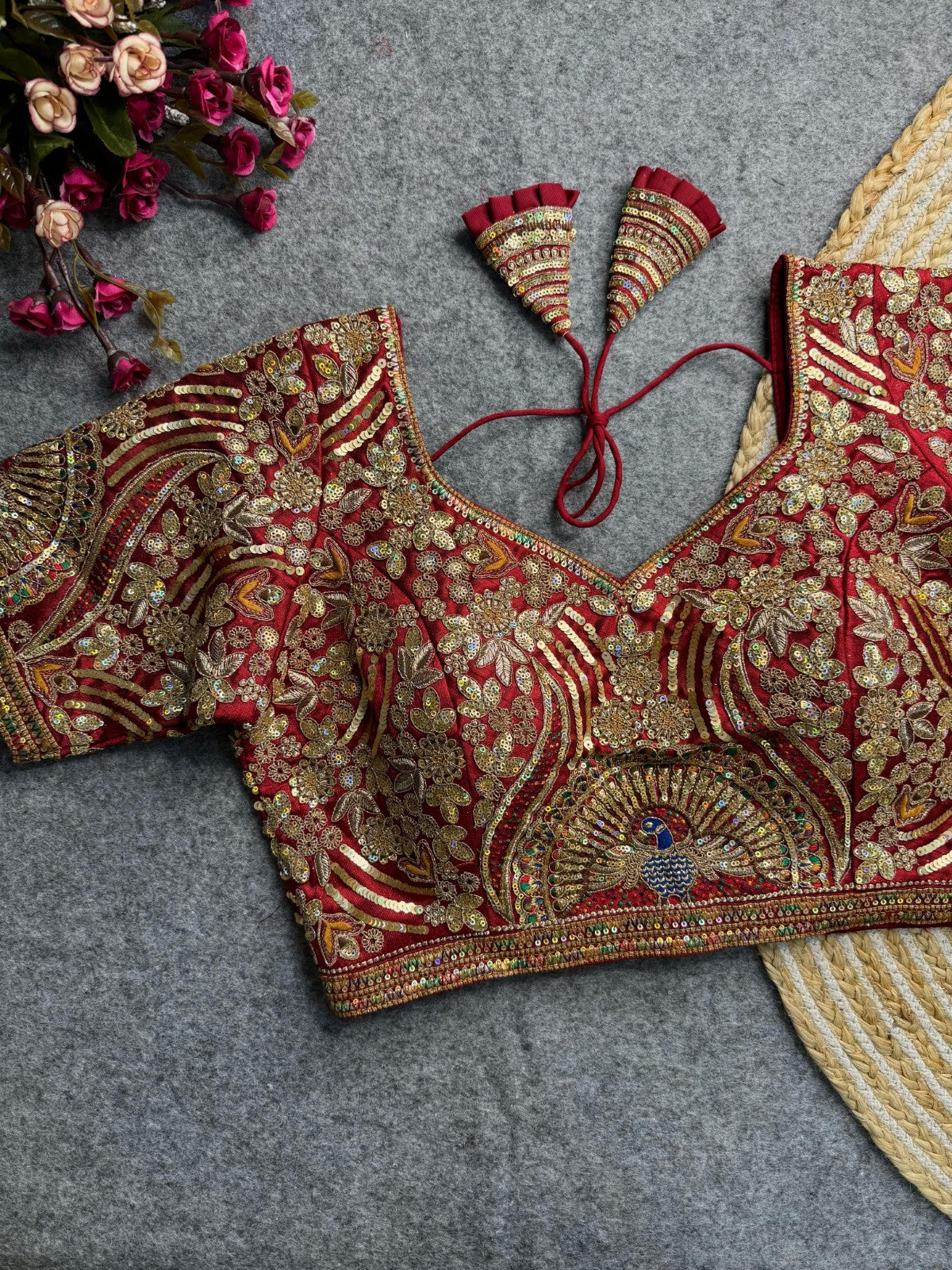 Pure soft Italian silk Embroidered with Sequins work Padded Readymade blouse