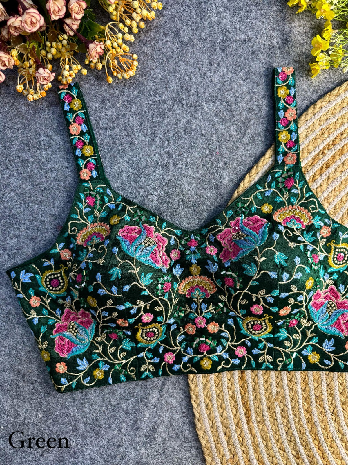 Designer Sleeveless Embroidered blouse Gajji silk Sequins work top Blouse