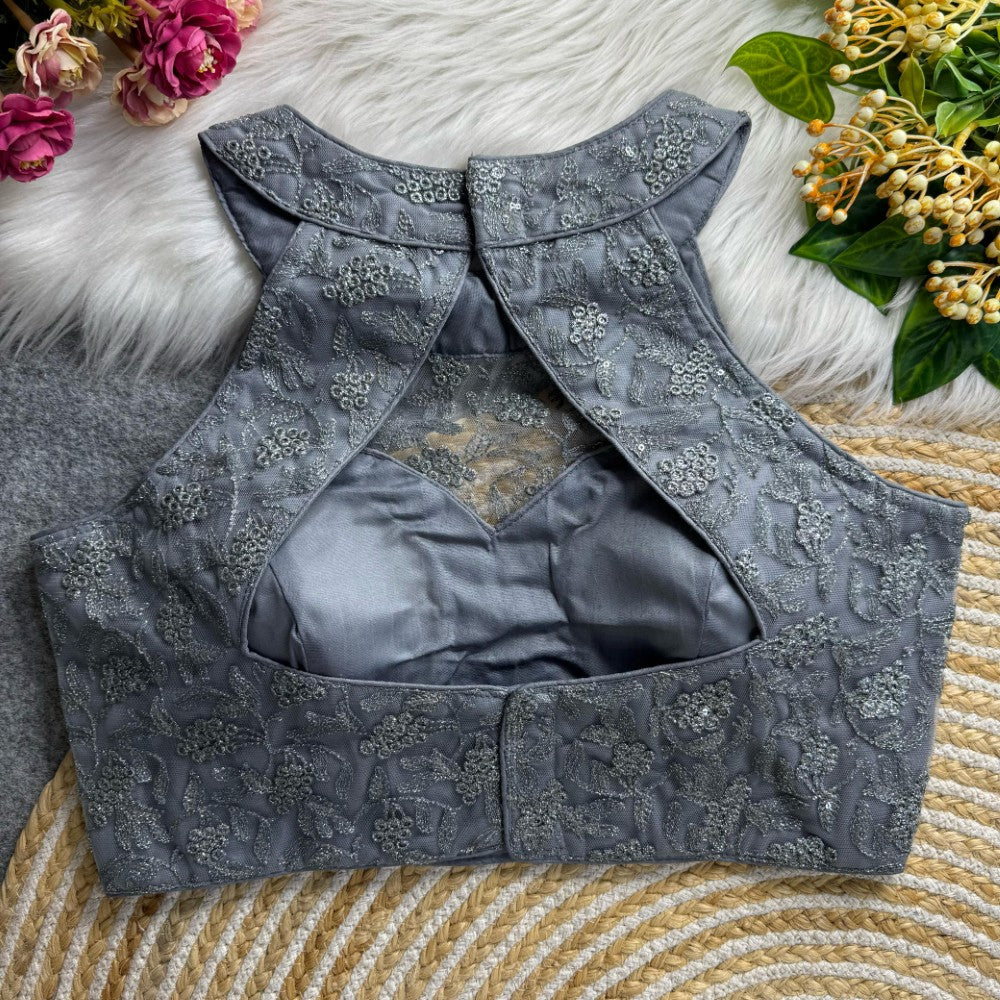 High neck Sleeveless top Imported net Thread with Sequins work Padded blouse