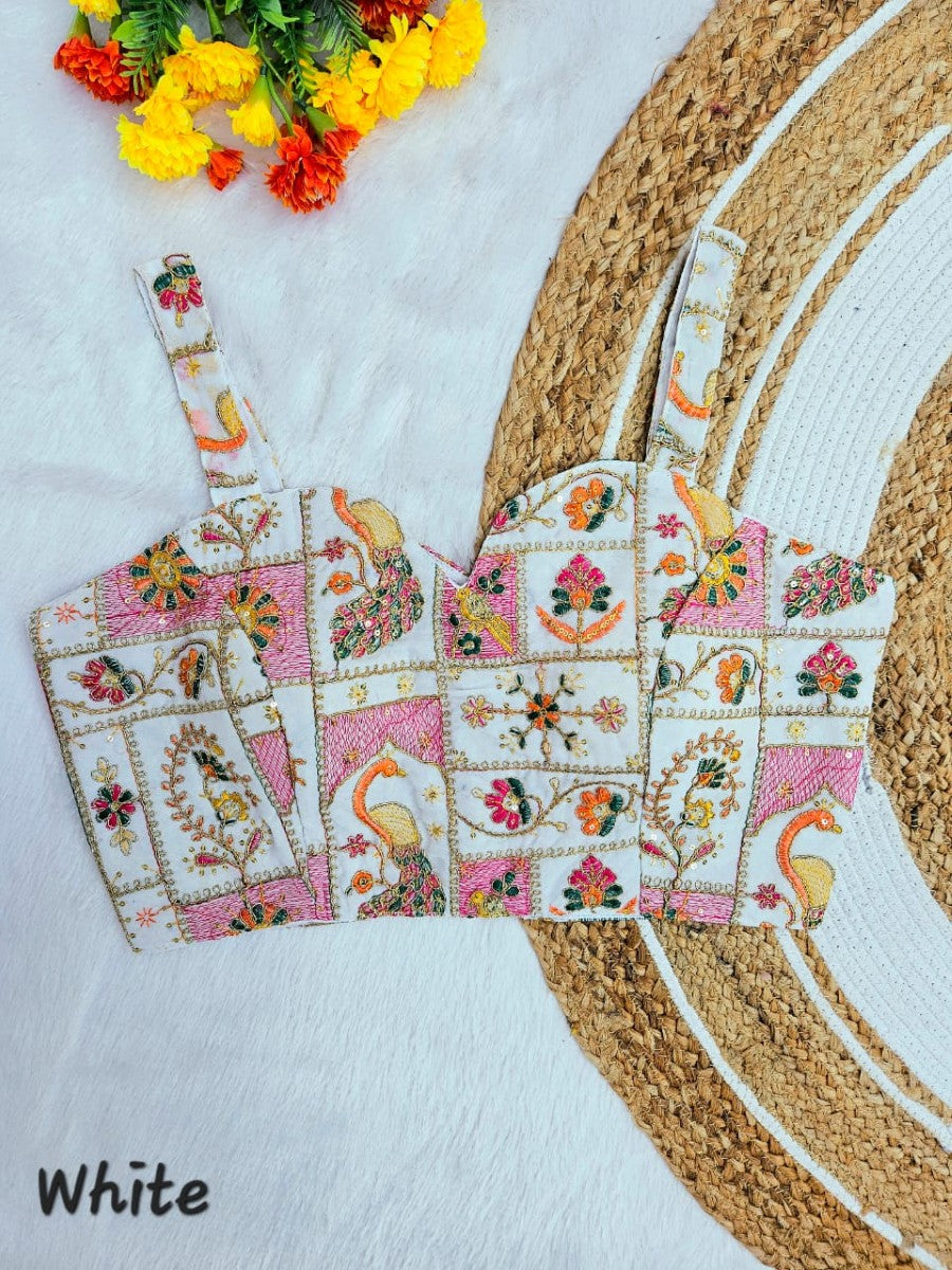 Designer Off shoulder Georgette with Multi embroidered coding work Padded Sleeveless Blouse