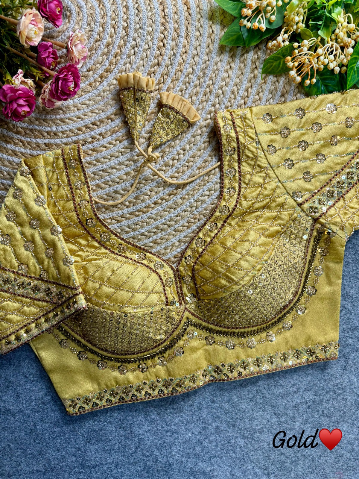 Readymade Pure Italian silk hand work with coding thread work Padded Sequins blouse