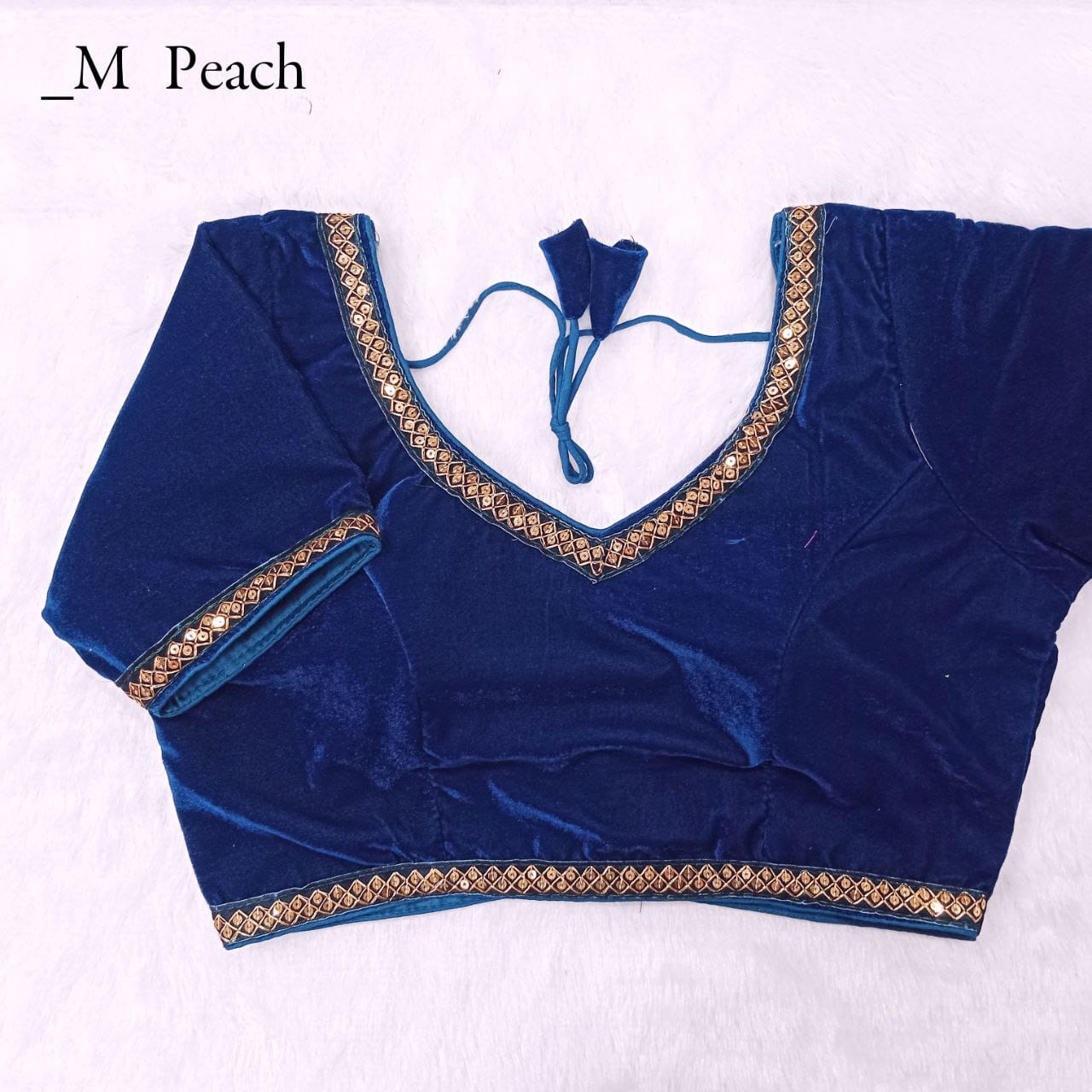 Velvet fabric Sequins lace work Padded V neck Blouse
