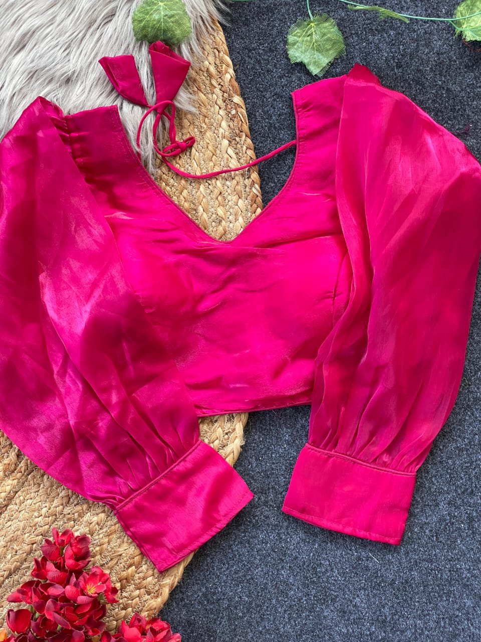 Readymade Long sleeves Padded Pure silk fabric Saree blouse