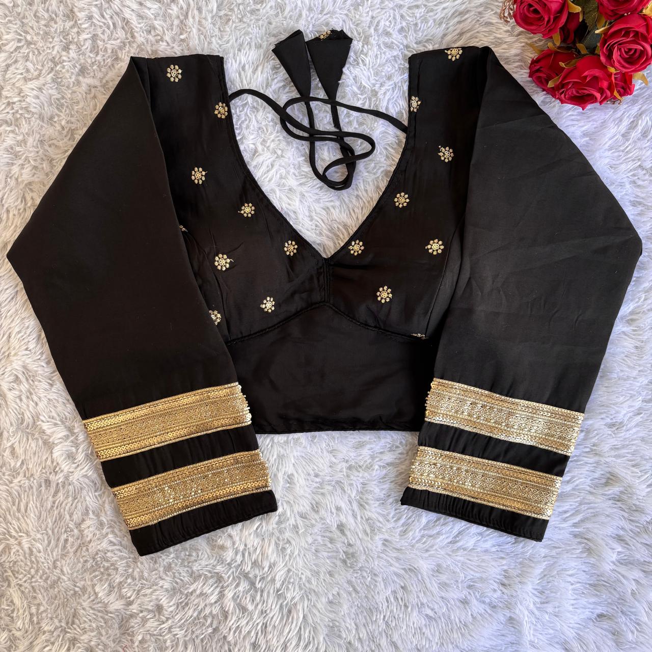 Roman silk fabric Readymade Stitched Padded Embroidery work Saree blouse