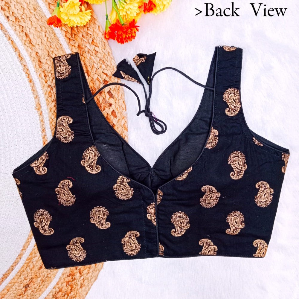 Sabyasachi Sleeveless Deep v neck Padded Cotton Gold foil work blouse