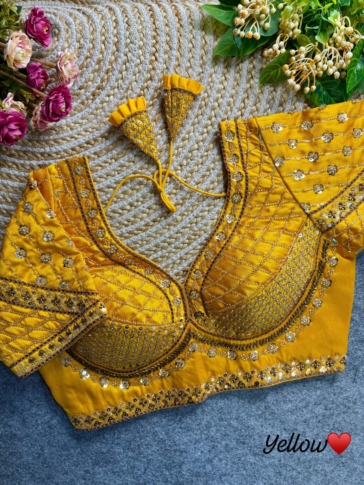 Readymade Pure Italian silk hand work with coding thread work Padded Sequins blouse