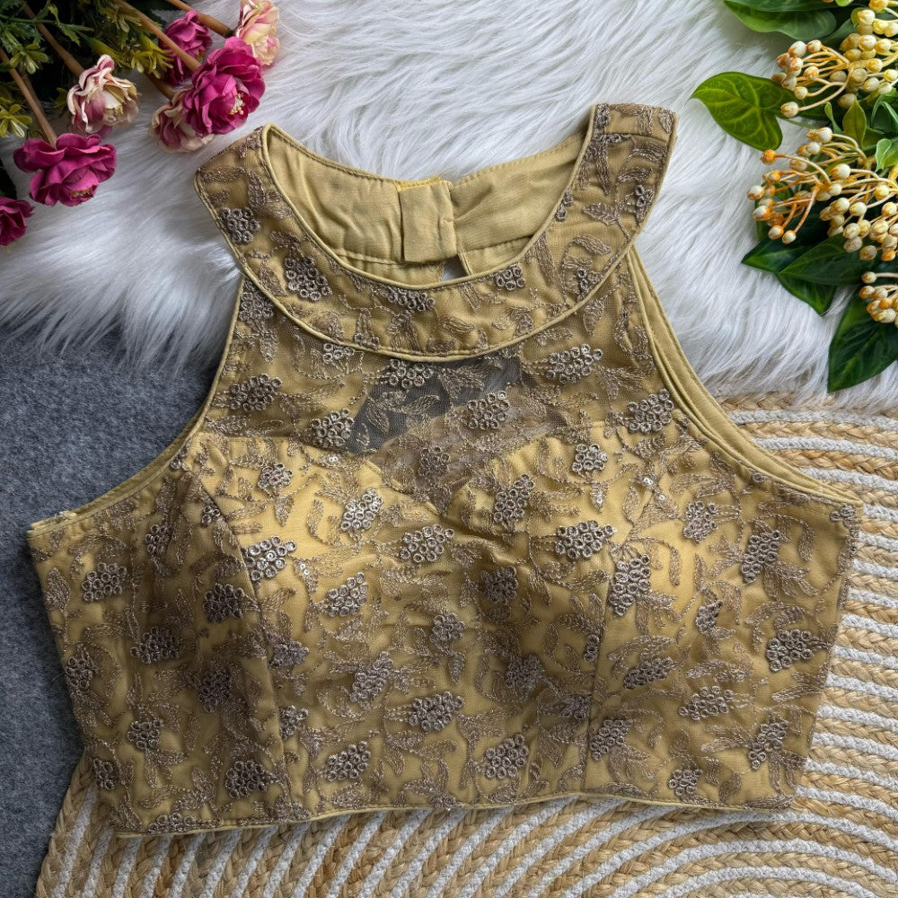 High neck Sleeveless top Imported net Thread with Sequins work Padded blouse