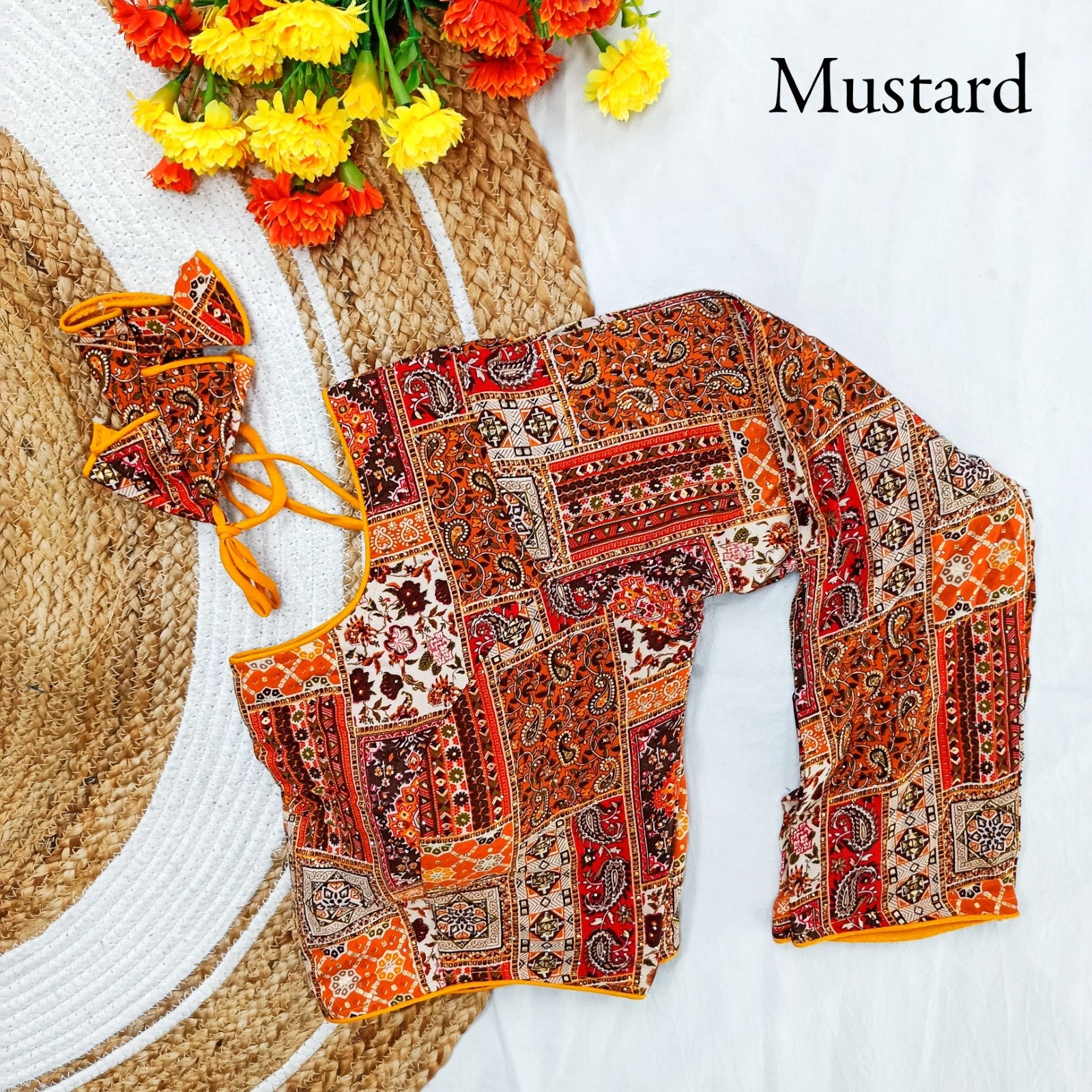 Rayon cotton Multi printed Siroski work Padded Long sleeve blouse
