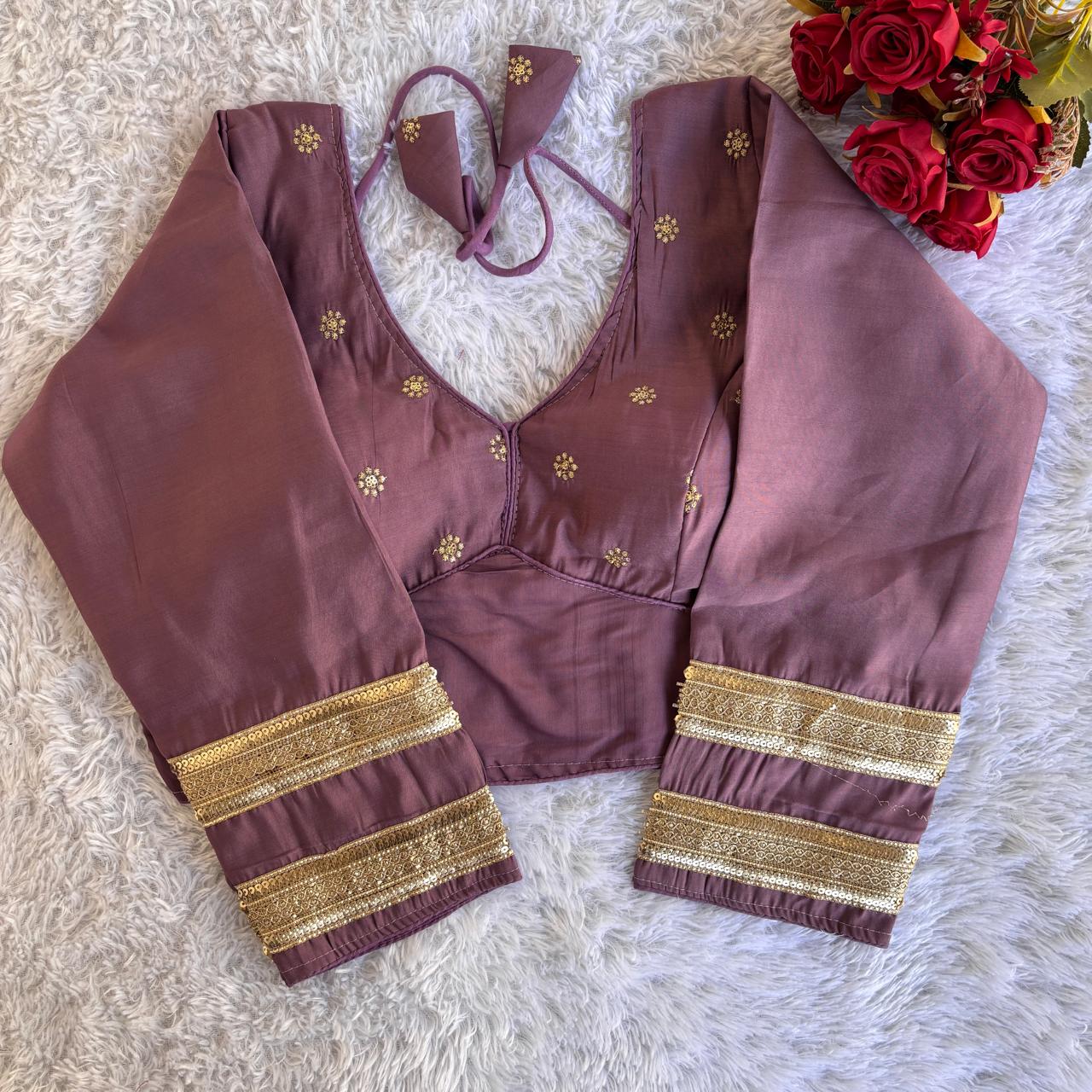 Roman silk fabric Readymade Stitched Padded Embroidery work Saree blouse