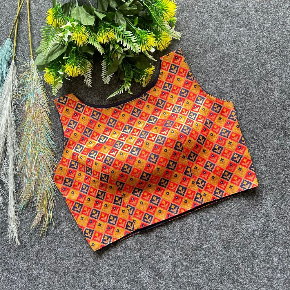 Round neck Sleeveless Banarasi silk with Gold zari work Padded blouse