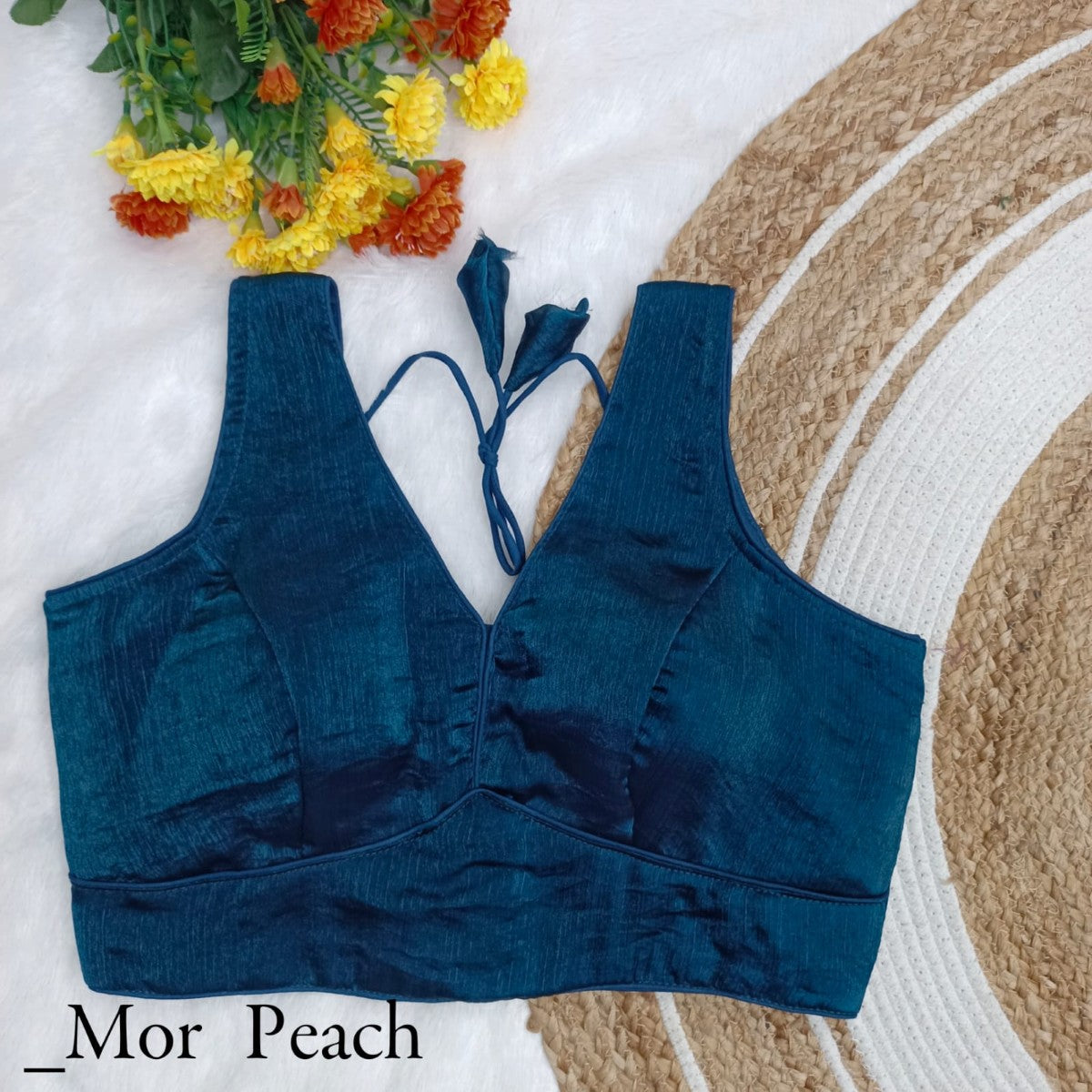 Deep v neck Sleeveless Padded Chiffon silk Bollywood style Blouse