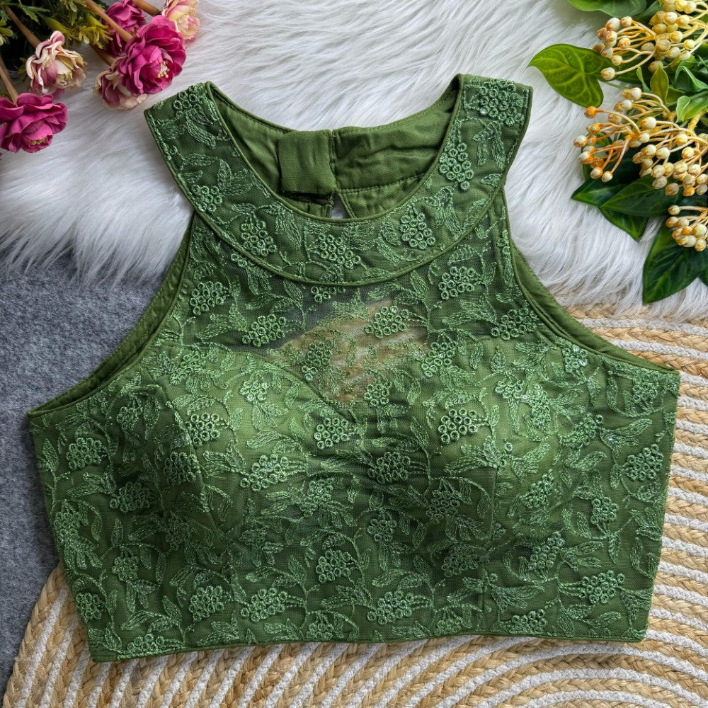 High neck Sleeveless top Imported net Thread with Sequins work Padded blouse