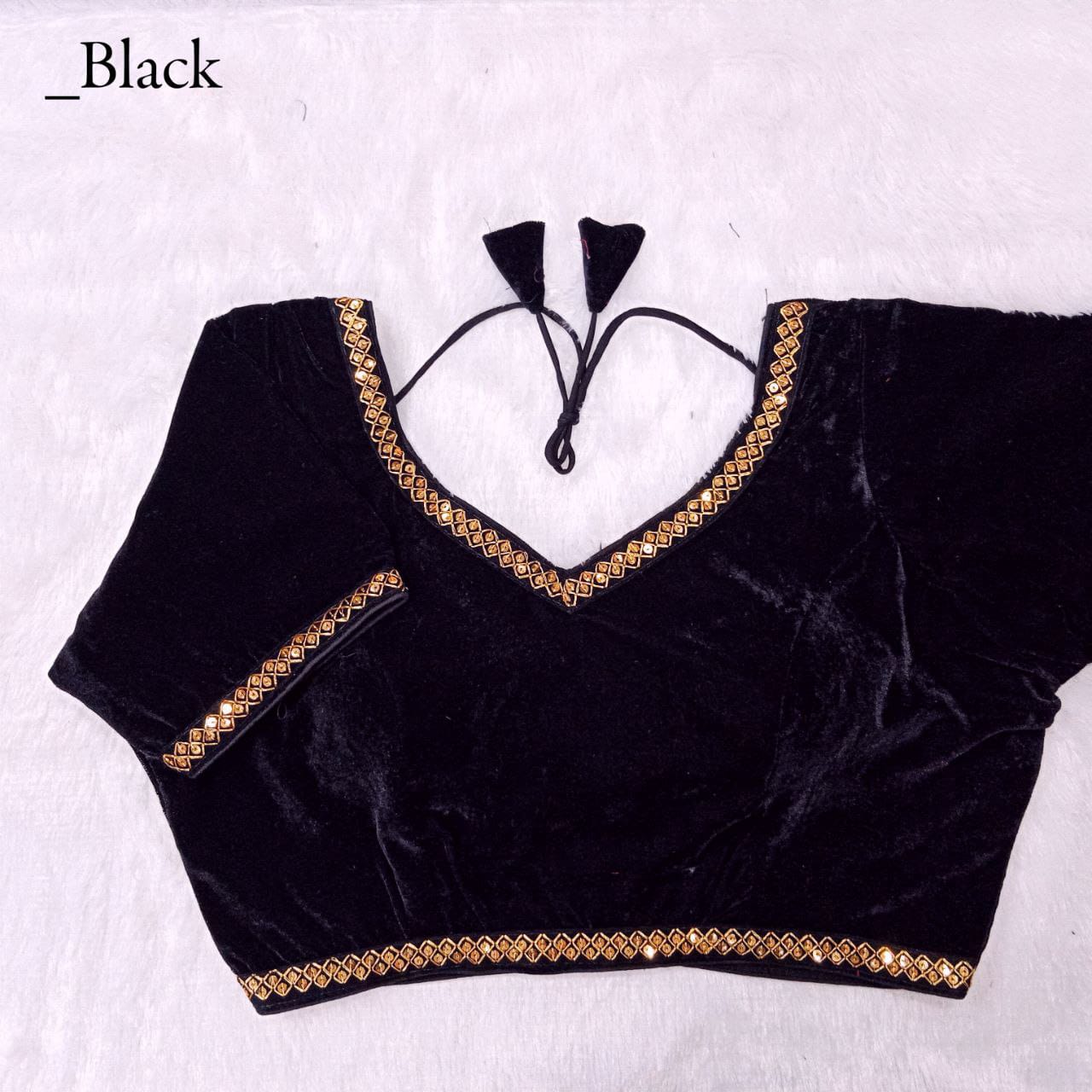 Velvet fabric Sequins lace work Padded V neck Blouse
