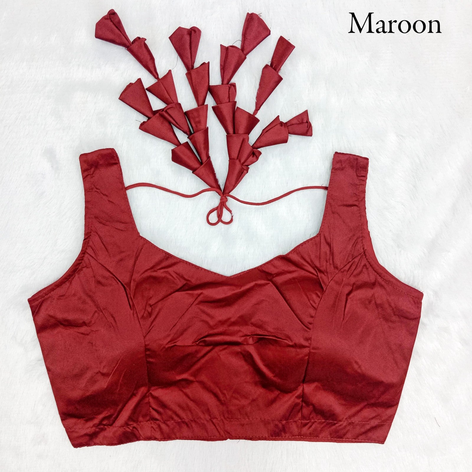 Western style sleeveless Padded Imported malai silk fabric with Fancy Jhumka blouse
