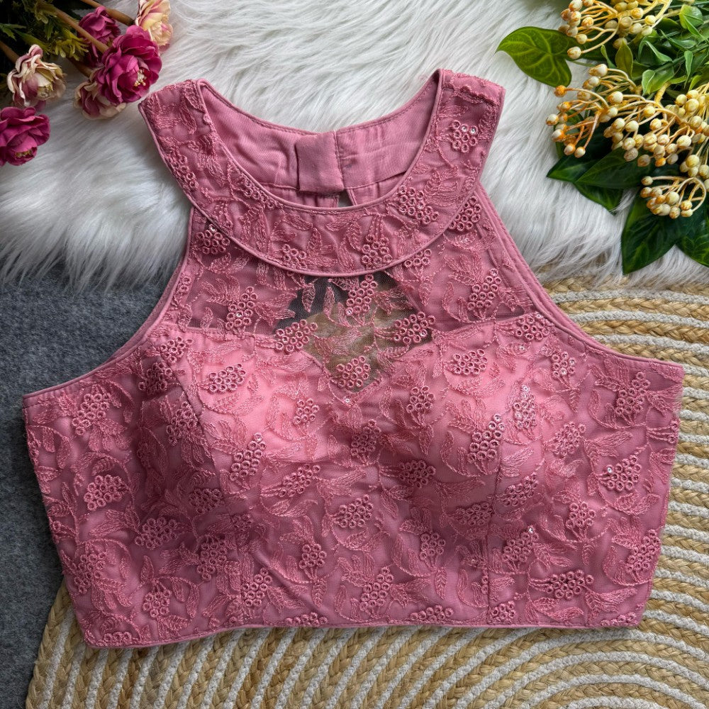 High neck Sleeveless top Imported net Thread with Sequins work Padded blouse
