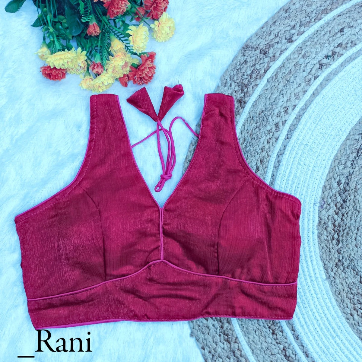 Deep v neck Sleeveless Padded Chiffon silk Bollywood style Blouse