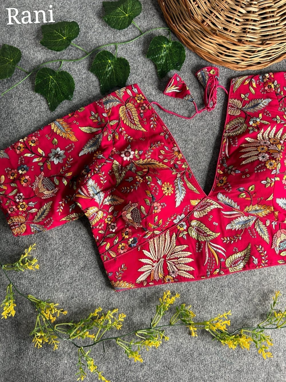 Pure faux georgette Sequins with embroidery work printed V neck Padded blouse