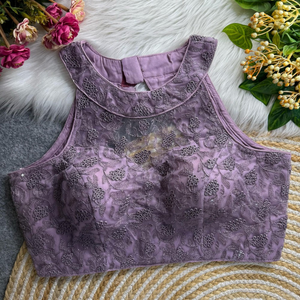 High neck Sleeveless top Imported net Thread with Sequins work Padded blouse
