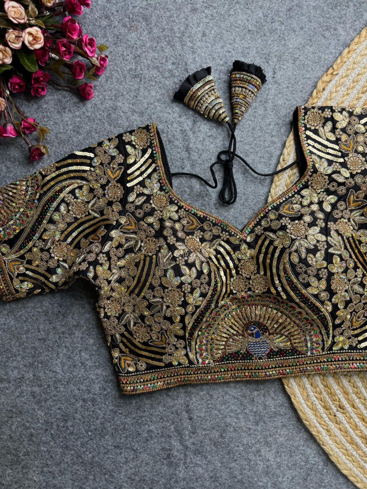 Pure soft Italian silk Embroidered with Sequins work Padded Readymade blouse